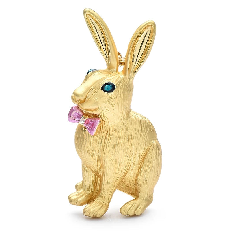 Textured Rabbit with Pink Bow Brooch
