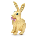 Textured Rabbit with Pink Bow Brooch