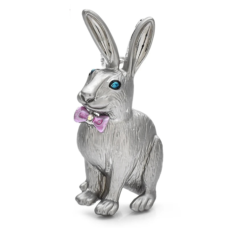 Textured Rabbit with Pink Bow Brooch