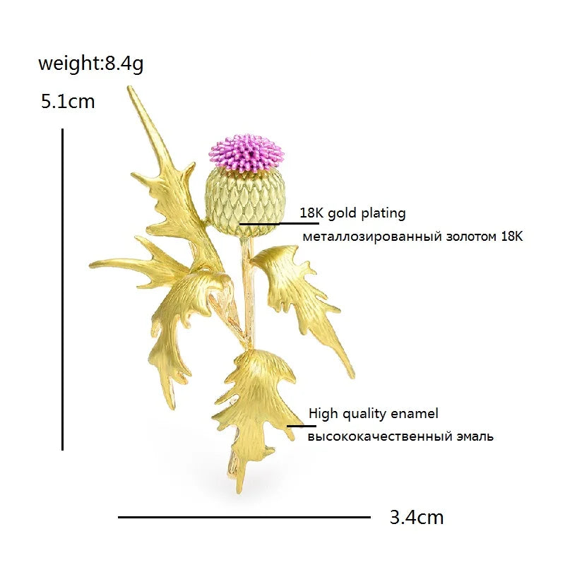 Purple Thistle with Golden Leaves Brooch
