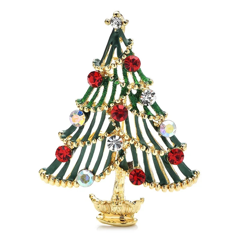 Striped Christmas Tree with Pearl-Look Garland Brooch