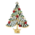 Striped Christmas Tree with Pearl-Look Garland Brooch
