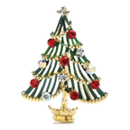 Striped Christmas Tree with Pearl-Look Garland Brooch