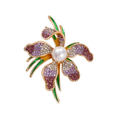 Jeweled Flower with Pearl-Look Center Brooch