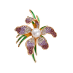 Jeweled Flower with Pearl-Look Center Brooch