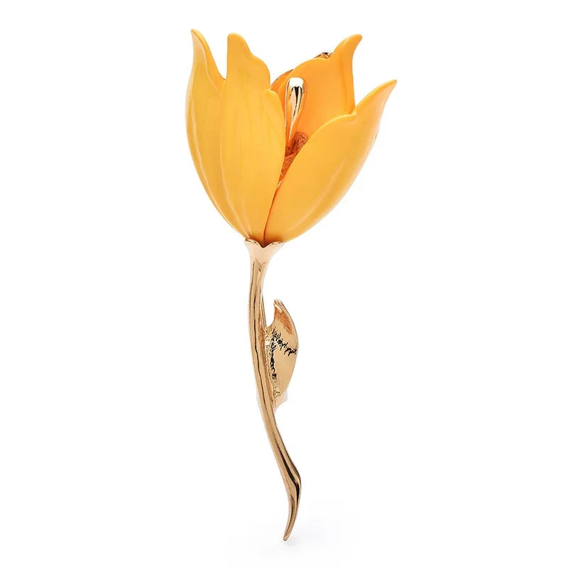 Single Tulip with Golden Stem Brooch
