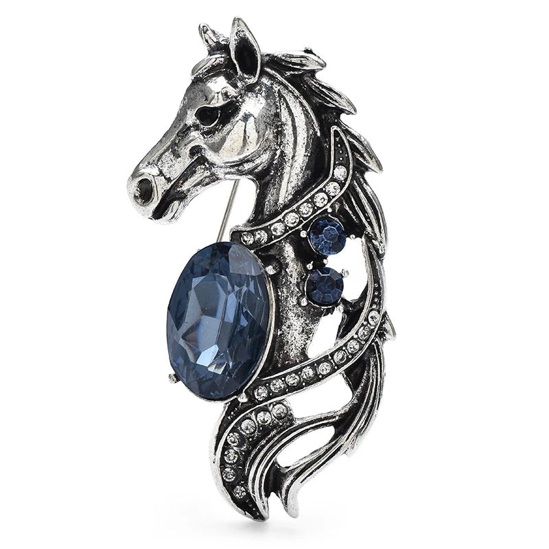 Jeweled Horse Head with Flowing Mane Brooch