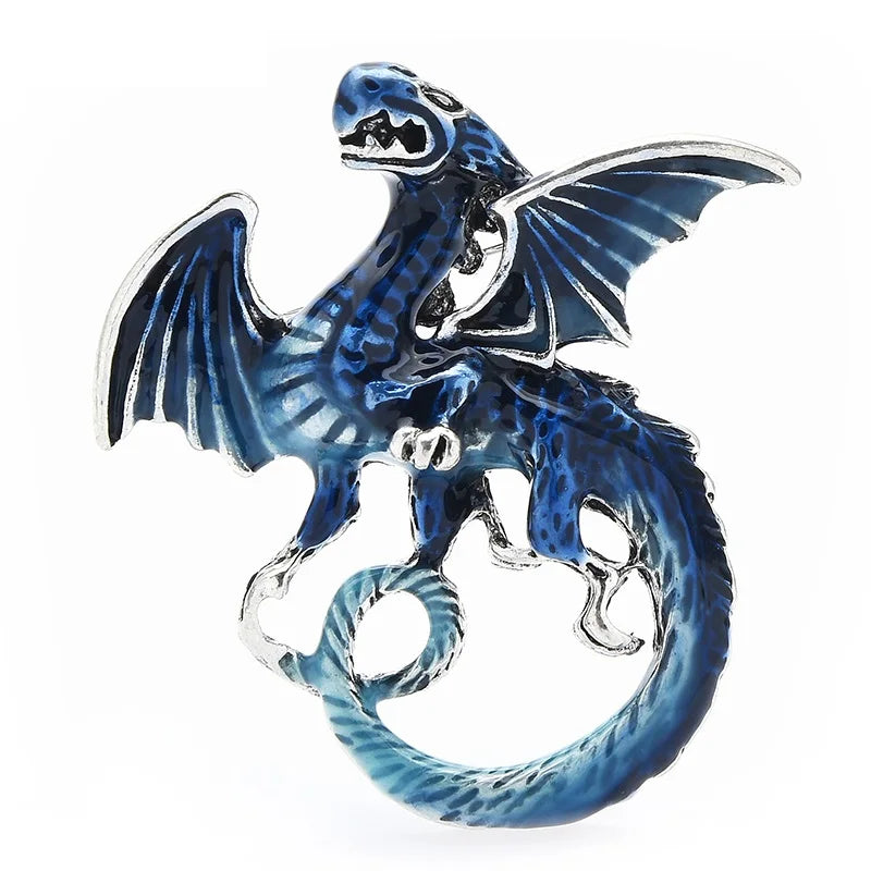 Enamel Dragon with Curled Tail Brooch