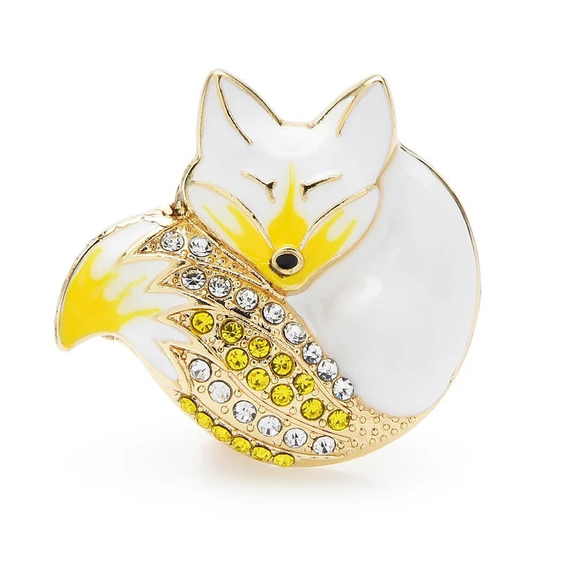 Sleeping Enamel Fox with Jeweled Tail Brooch