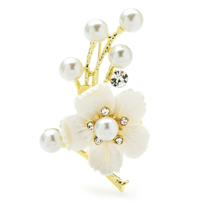 Faceted Blossom Branch with Pearl-Look Accents Brooch