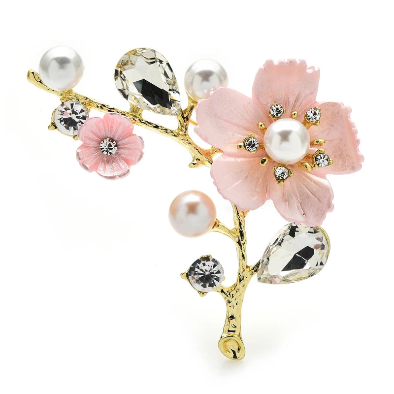 Faceted Blossom Branch with Pearl-Look Accents Brooch