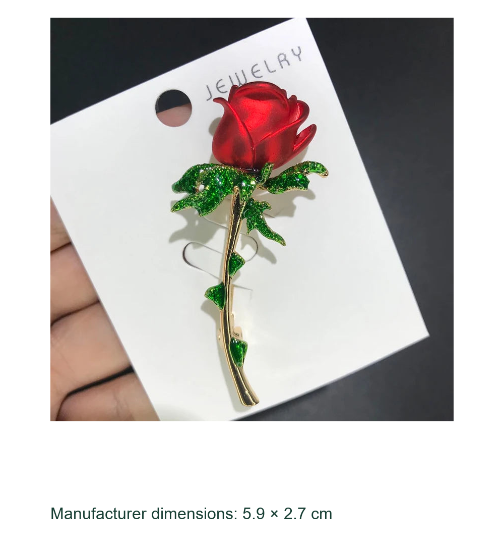 Red Enamel Rose with Pearl-Look Bud Brooch — manufacturer dimensions