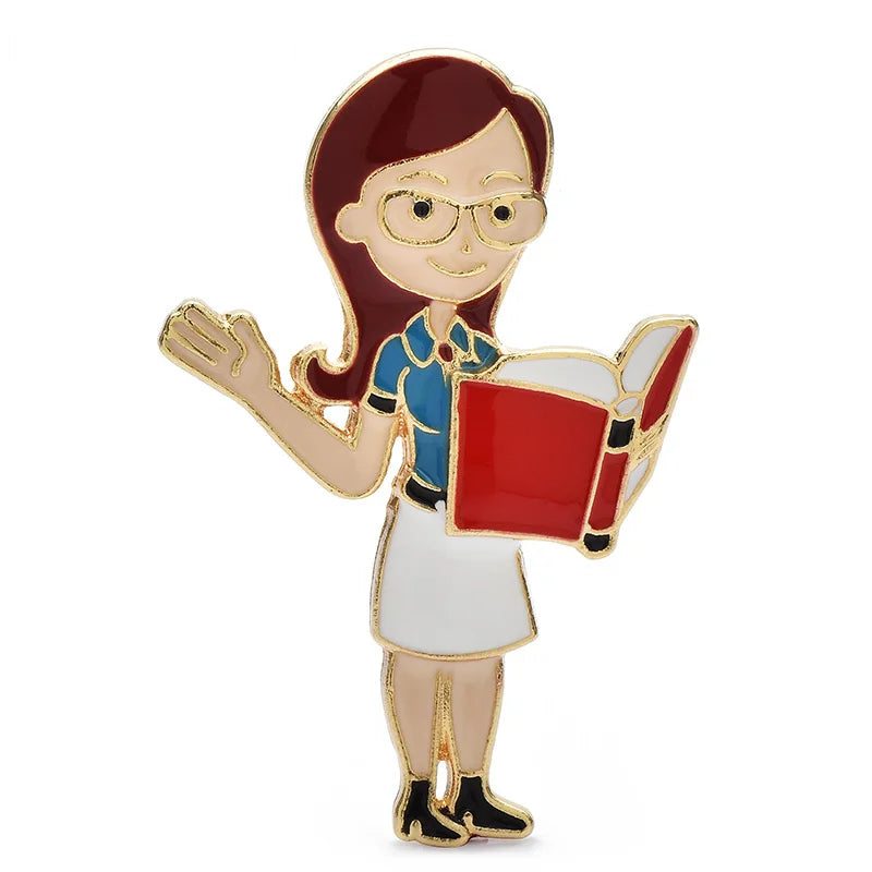 Enamel Reading Teacher Brooch