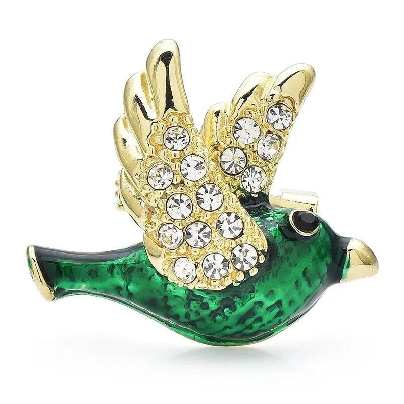 Enamel Botanical and Animal Motif Brooch
