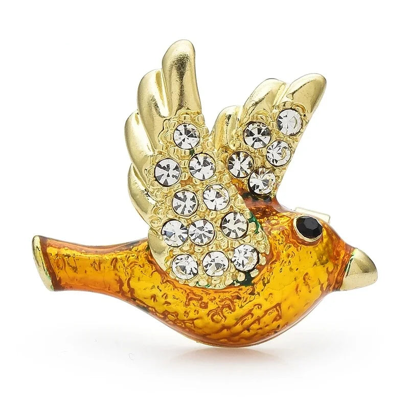 Enamel Botanical and Animal Motif Brooch