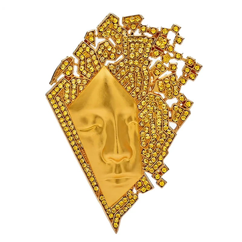 Geometric Jeweled Abstract Face Brooch