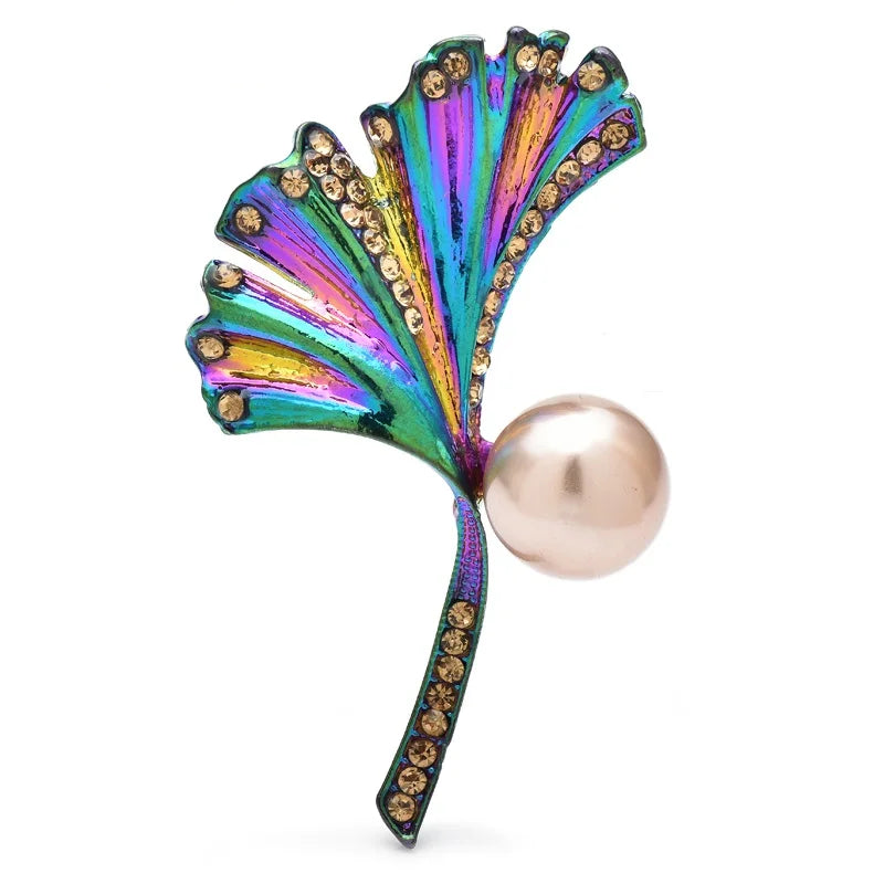 Iridescent Botanical and Butterfly Brooch