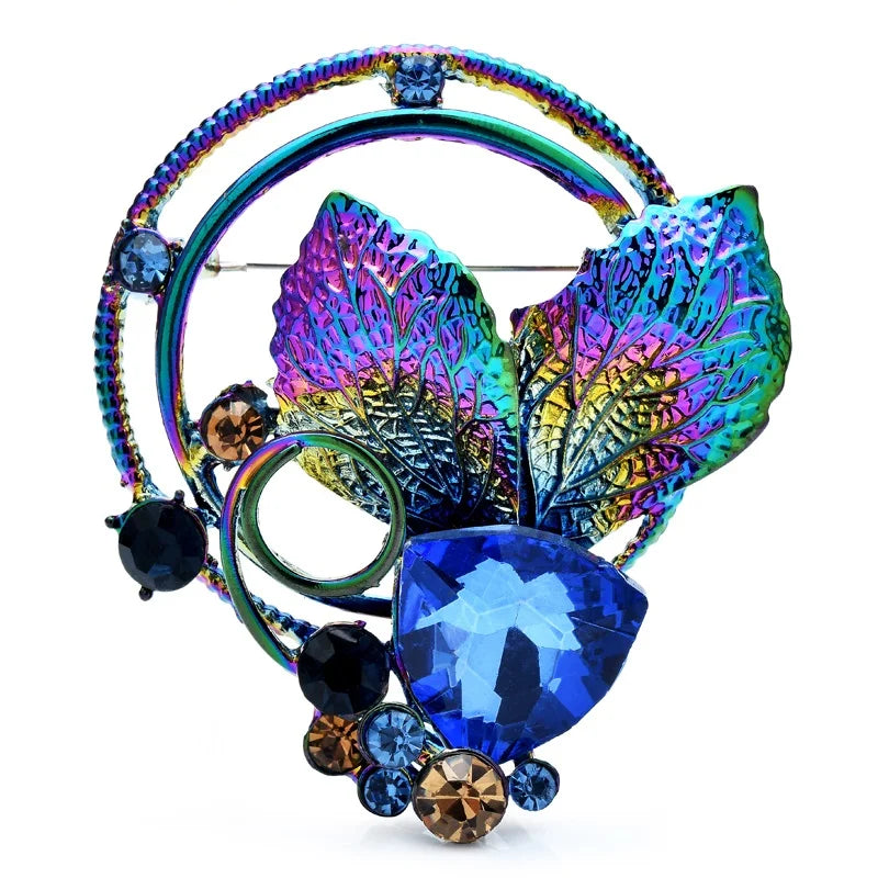 Iridescent Botanical and Butterfly Brooch