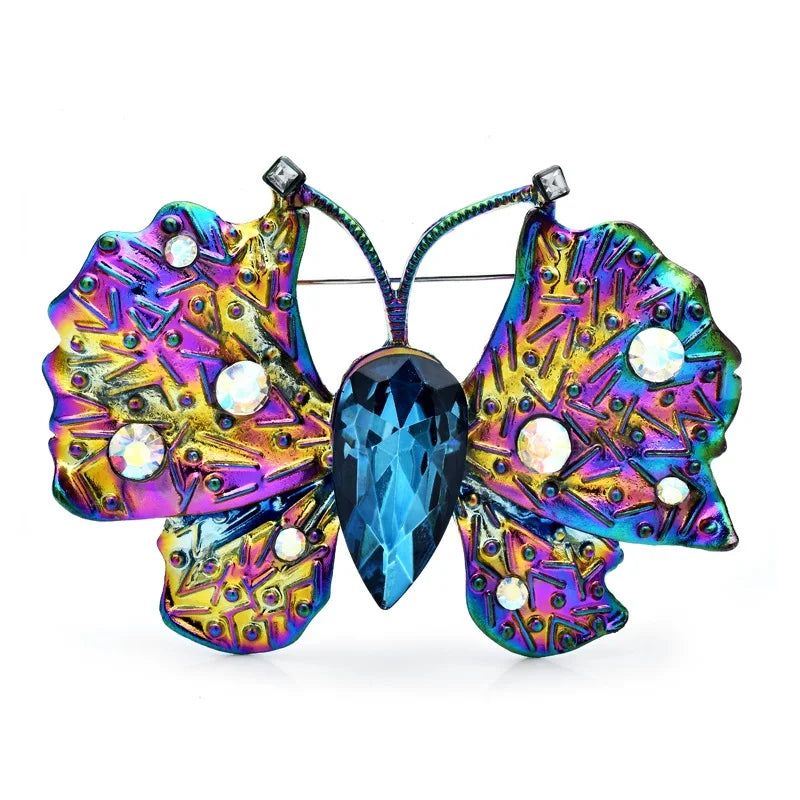 Iridescent Botanical and Butterfly Brooch