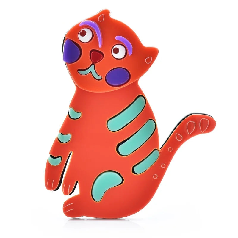 Colorful Acrylic Cartoon Cat Brooch