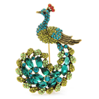 Jeweled Peacock with Curled Tail Brooch