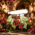 Berry Cluster and Leaf Pin Brooch styled in a thematic scene