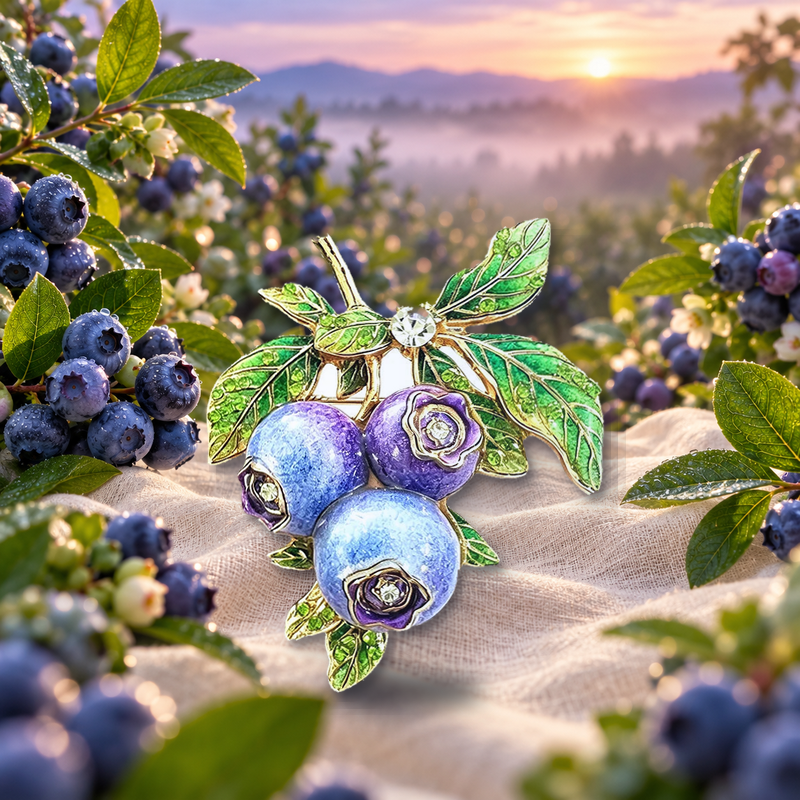 Blueberry Branch Design Brooch styled in a thematic scene