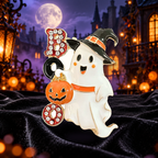 Boo Ghost with Witch Hat Brooch styled in a thematic scene