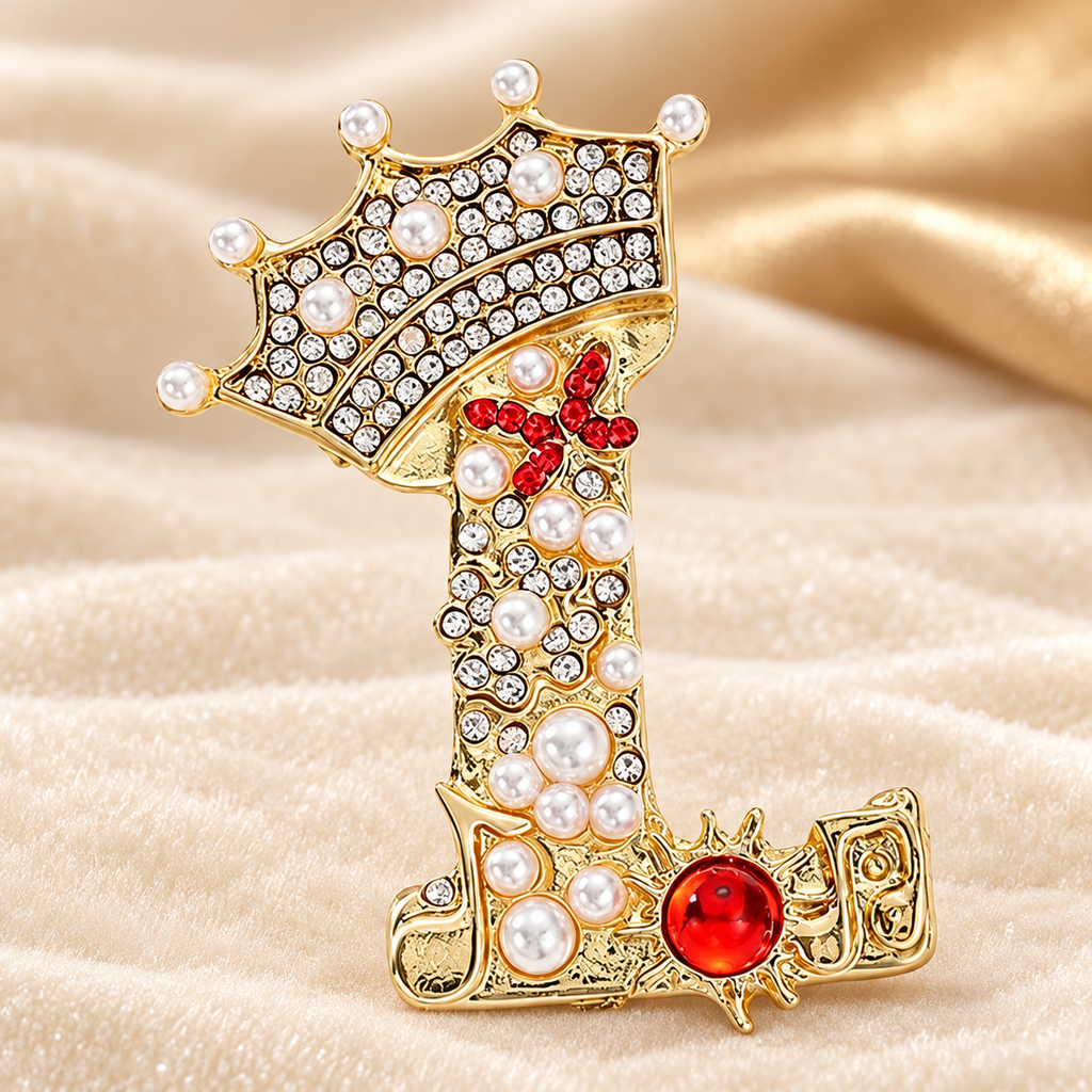 Crowned Letter L Sparkle Brooch — styled background