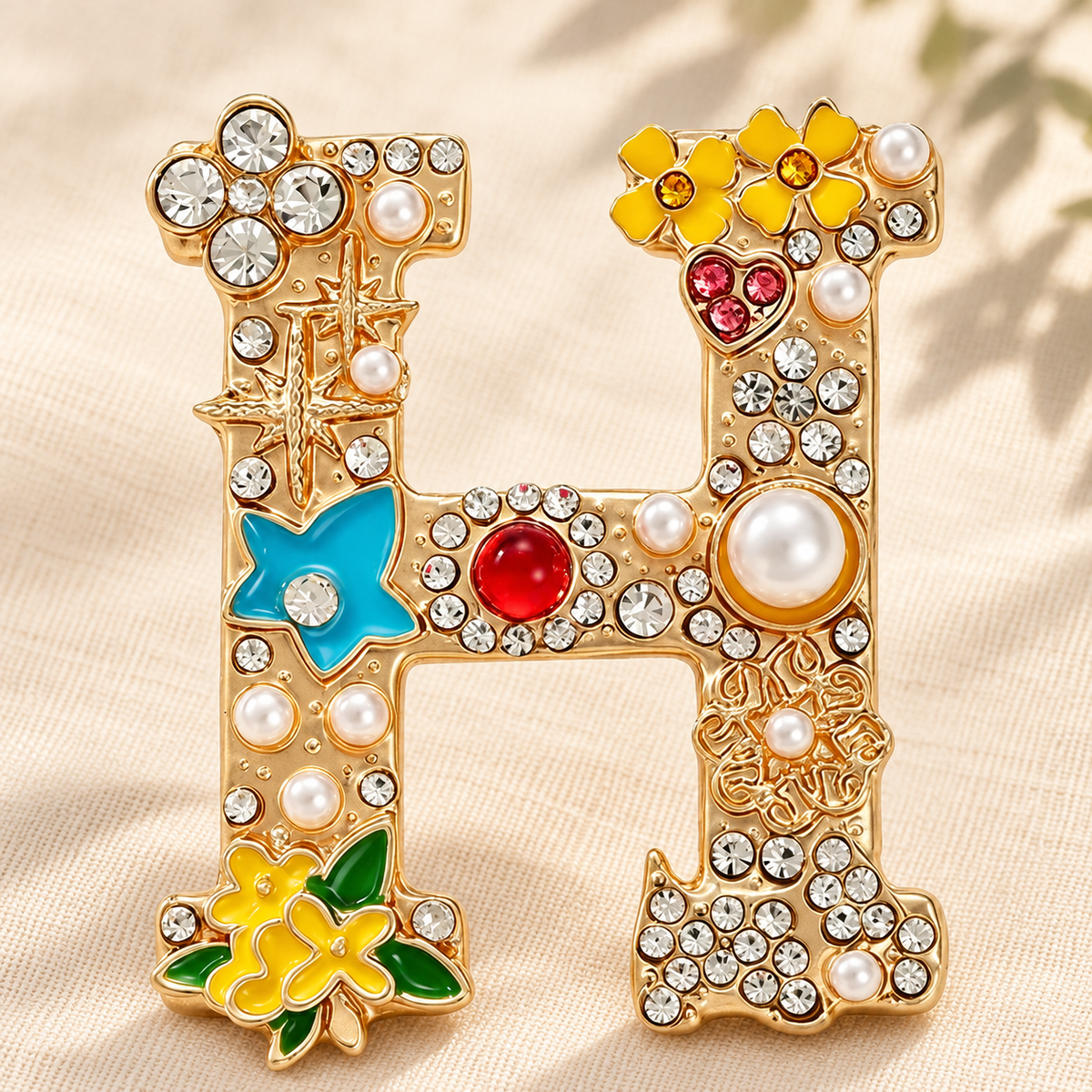 Floral Letter H Sparkle Brooch — styled background