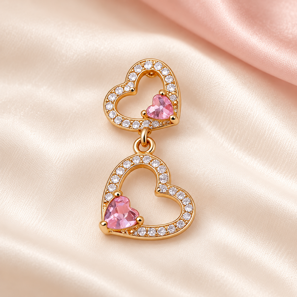 Sparkling Heart Flower and Butterfly Motif Brooch — styled background