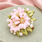 Pink Flower Cluster with Pearlescent Accents Brooch — styled background