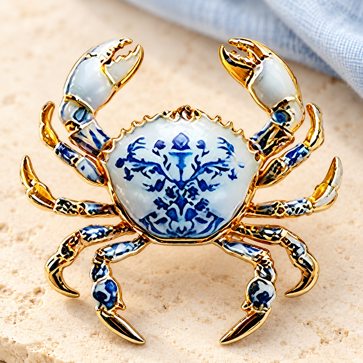 Detailed Crab with Decorative Shell Brooch — styled background