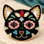 Floral Calavera Cat Face Brooch — styled background