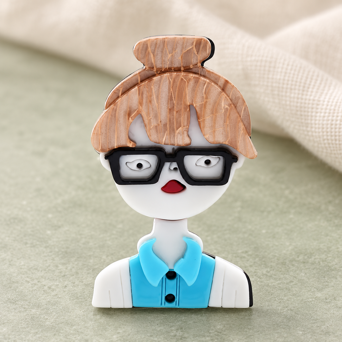 Playful Acrylic Animal and Character Brooch — styled background