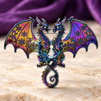 Enamel Twin Dragons with Patterned Wings Brooch — styled background
