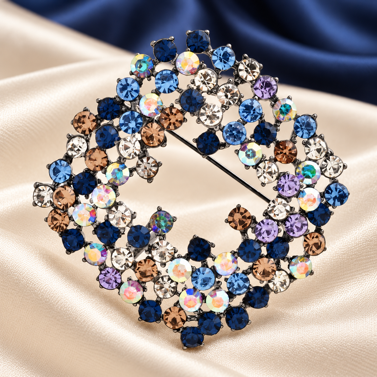 Openwork Rhinestone Square Brooch — styled background