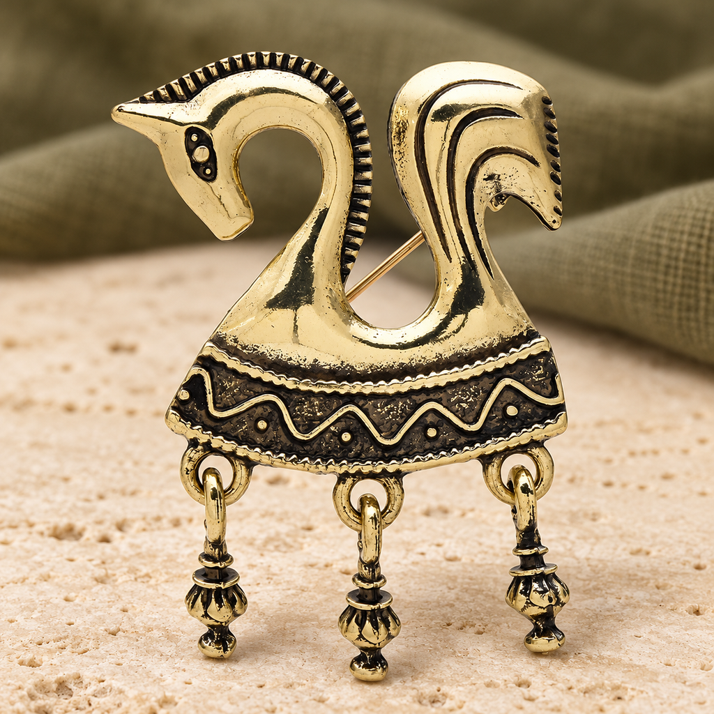 Vintage-Style Twin Horse Pendant Brooch — styled background