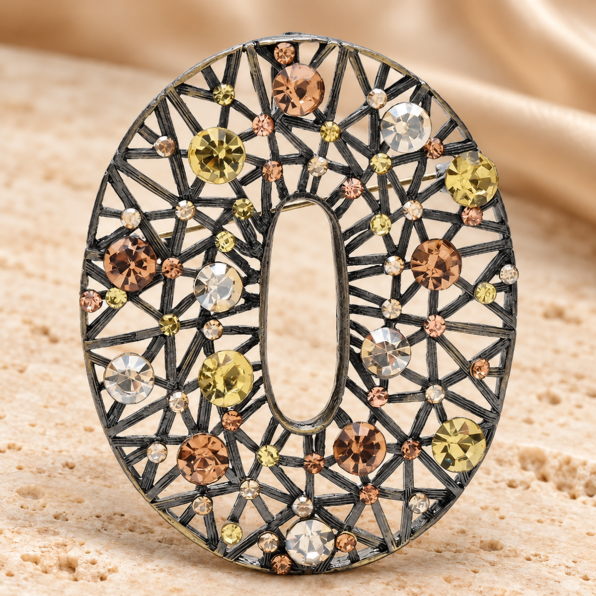 Oval Lattice with Faceted Stones Brooch — styled background