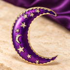 Starry Enamel Crescent Moon Brooch — styled background