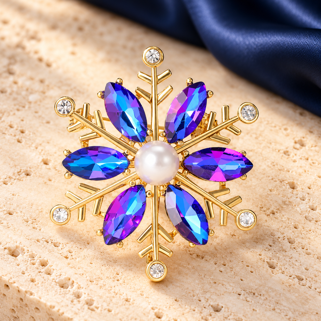 Jeweled Floral and Clover Motif Brooch — styled background