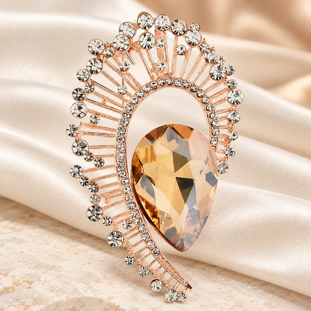 Faceted Teardrop with Baguette Halo Brooch — styled background