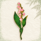 Enamel Lily of the Valley with Leaves Brooch — styled background