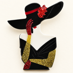 Acrylic Lady in Wide-Brim Hat Brooch — styled background