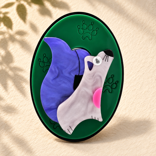 Acrylic Squirrel on Oval Brooch — styled background