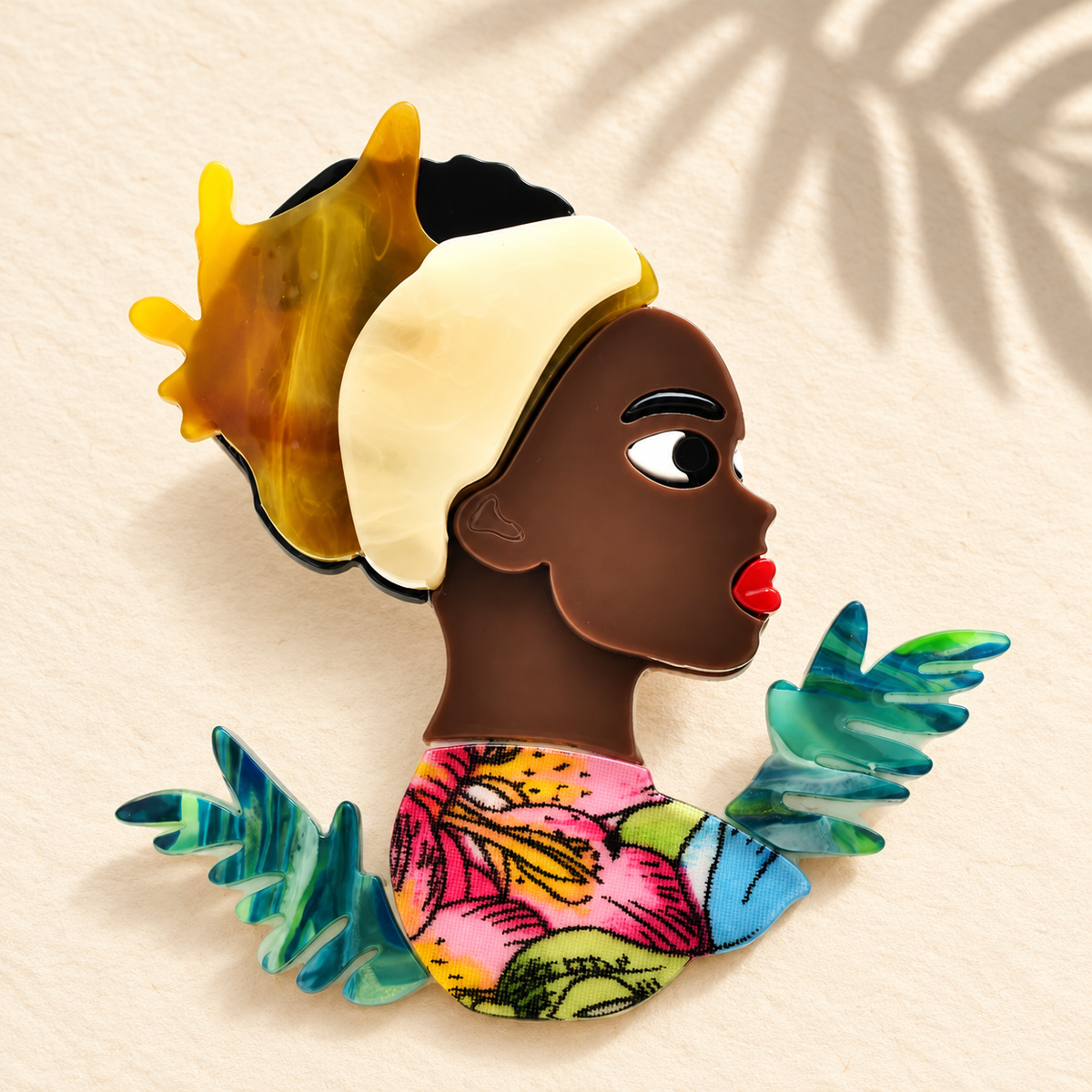 Acrylic Woman Portrait with Floral Outfit Brooch — styled background