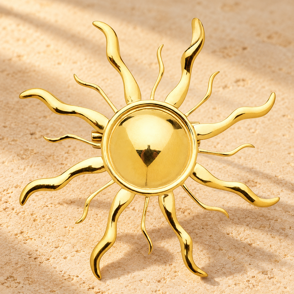 Wavy Ray Sun Stainless Steel Brooch — styled background