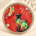 Cat and Butterfly Celestial Medallion Brooch — styled background