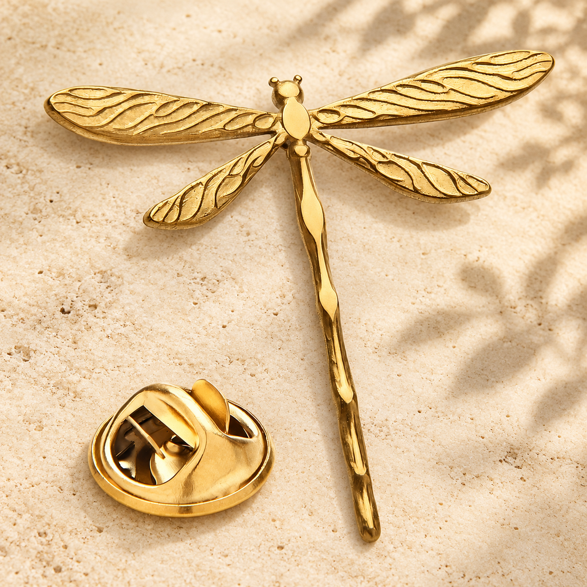 Textured Dragonfly Collar Brooch — styled background