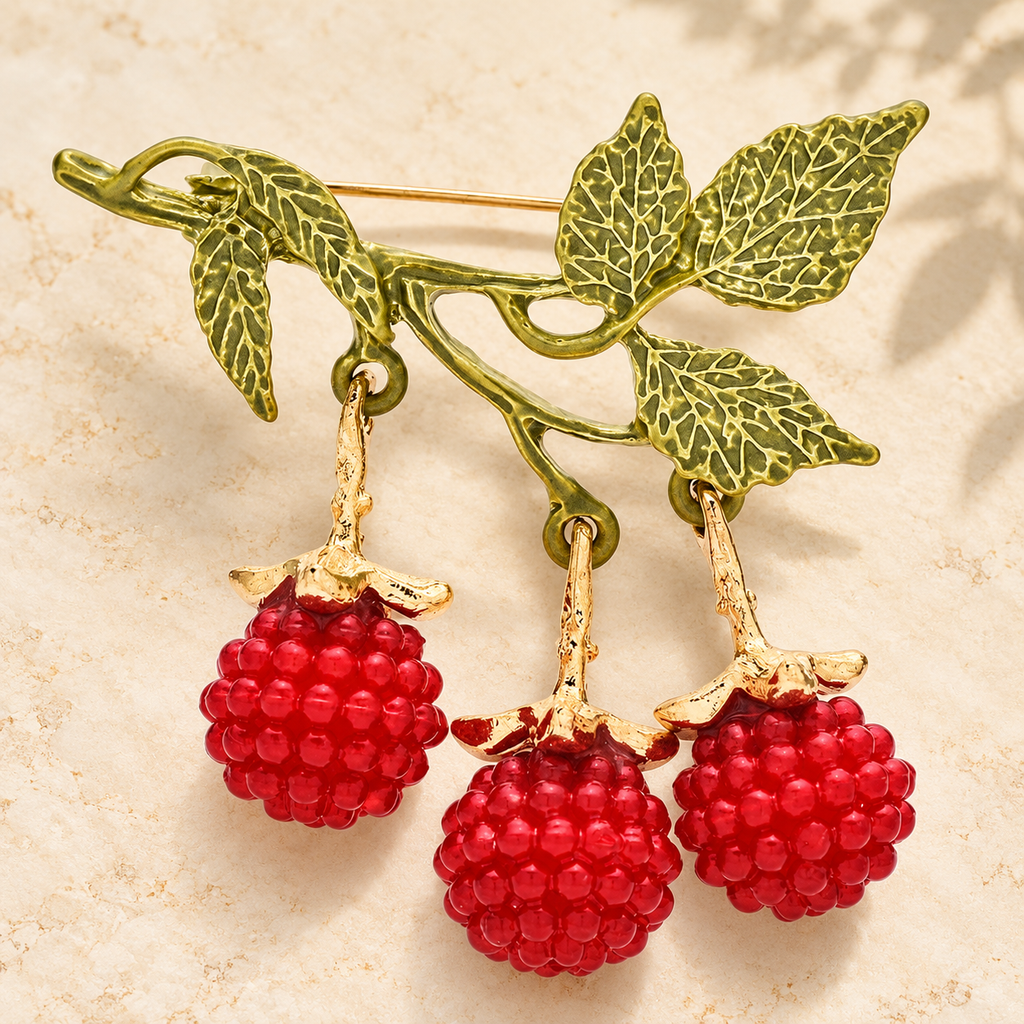 Textured Leaf Spray with Dangling Berries Brooch — styled background
